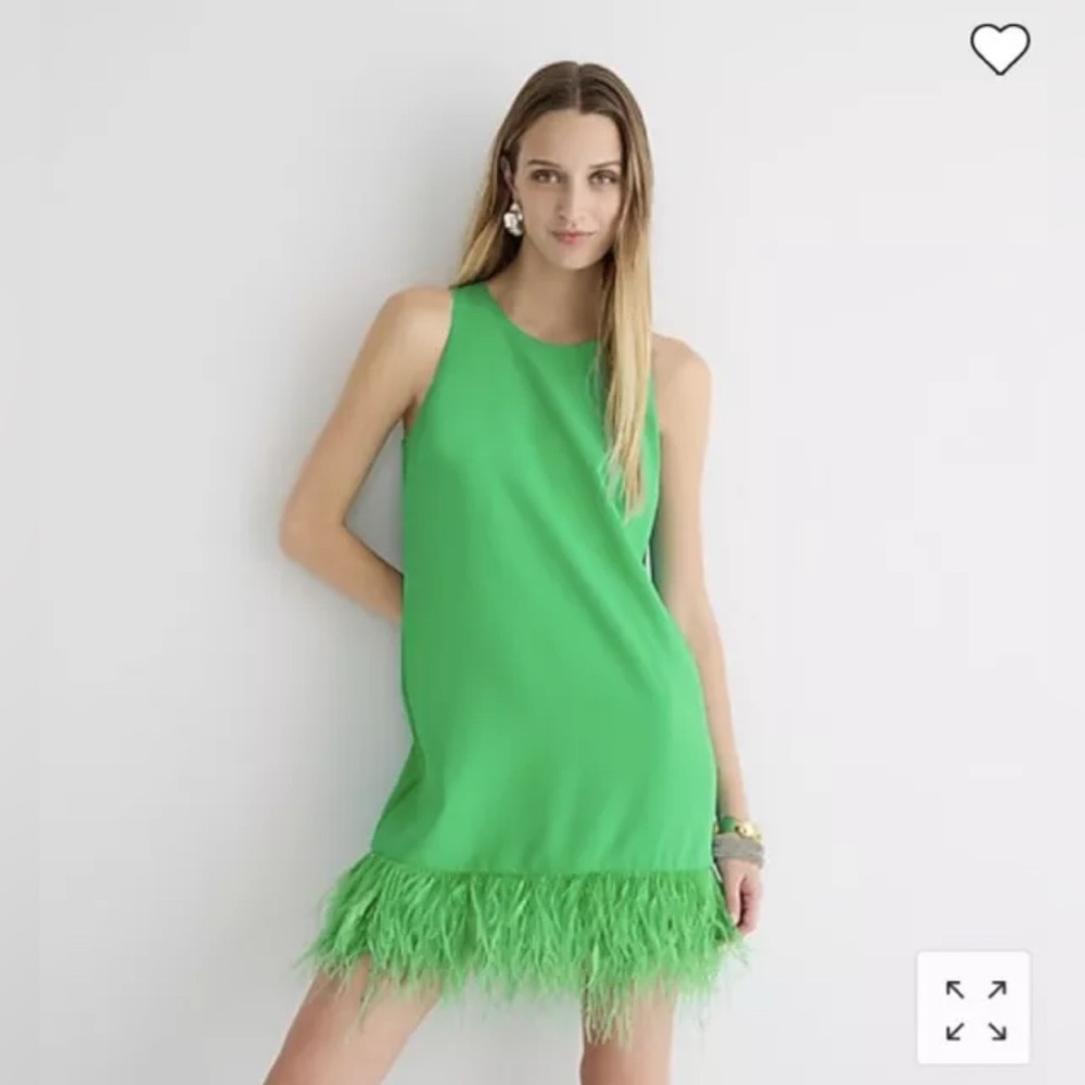 J.CREW Collection - Crepe Feather-Trim Shift Dress in Kelly Green - Picture 10 of 12